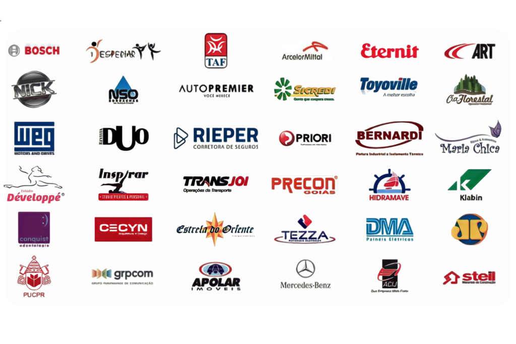 Grade com logos de empresas que já tiveram contato com a metodologia do Instituto G8